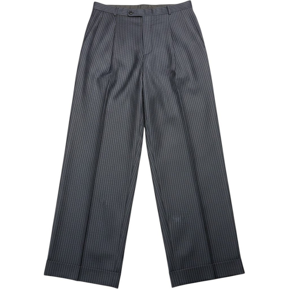 Ermenegildo Zegna Trofeo Wool Dress Pants Pinstripe Pleated Grey Mens 33x31